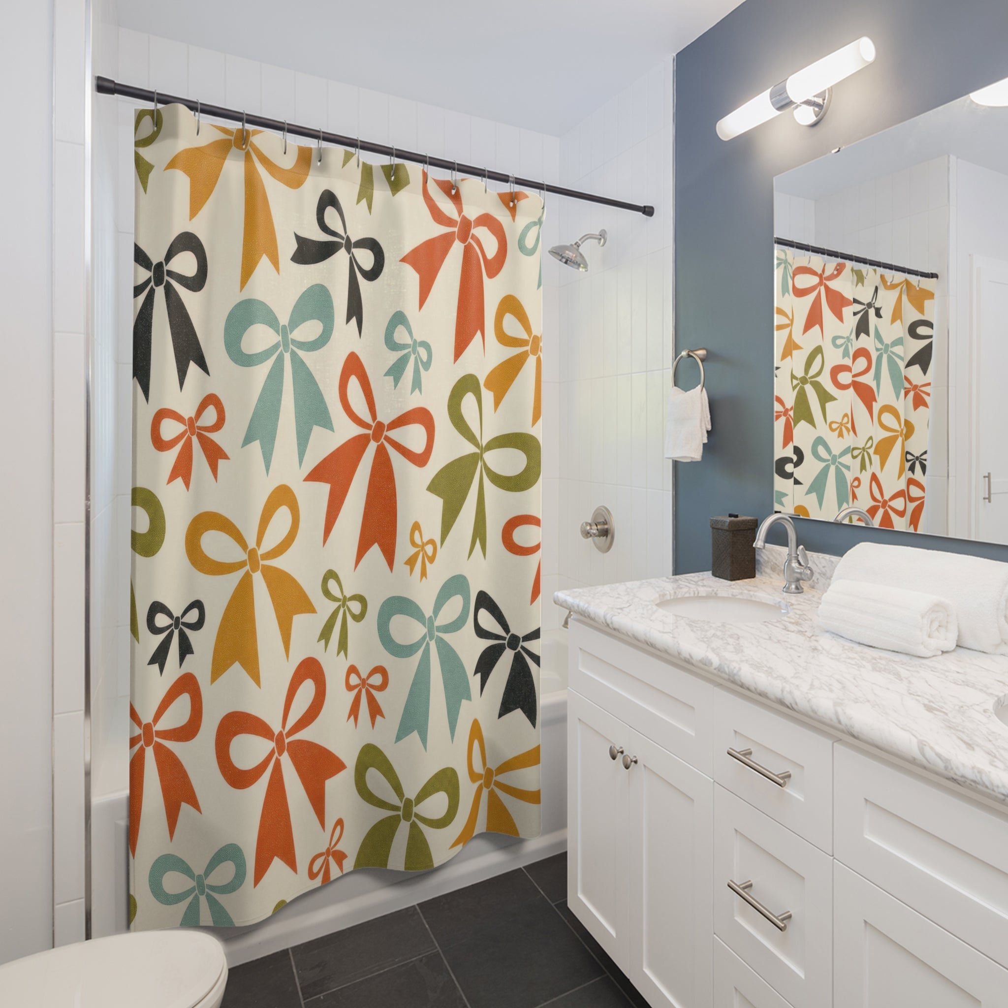 Retro Ribbon Bow Pattern Shower Curtain