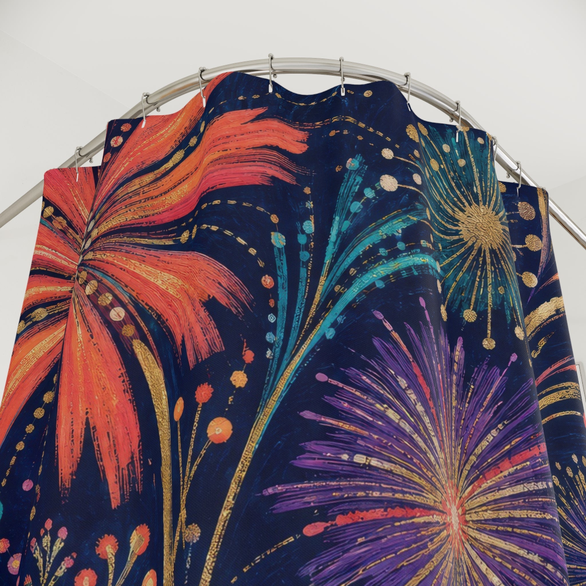 Colorful Midnight Firework Garden Shower Curtain