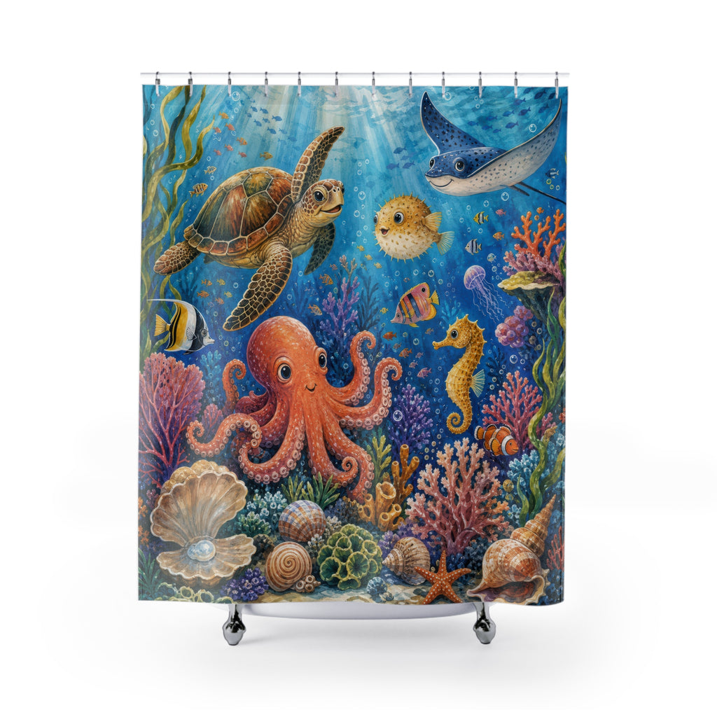 Colorful Coral Reef Friends Kids Shower Curtain