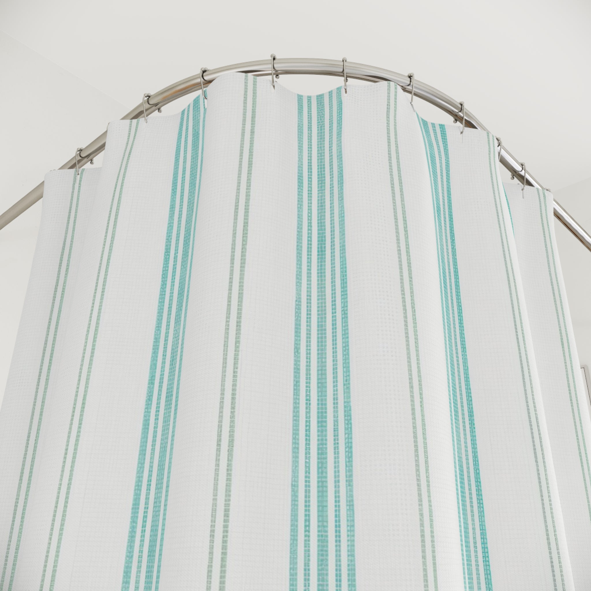Aqua Teal Ticking Stripe Shower Curtain