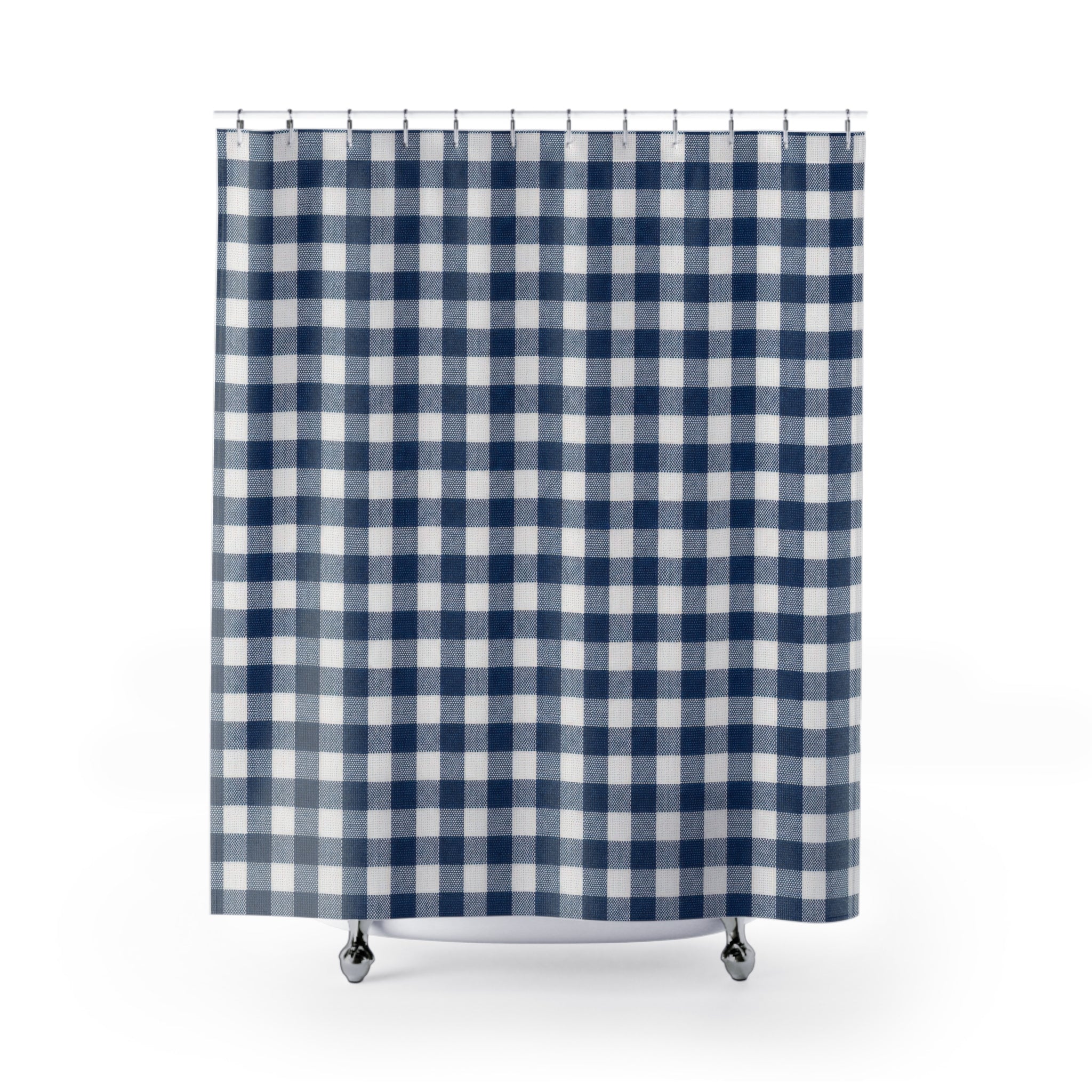 Navy Shower Curtain, Gingham Bath Decor, Blue White Checkered Pattern, Classic Farmhouse Guest Bathroom Decor, Navy Blue Gingham Style