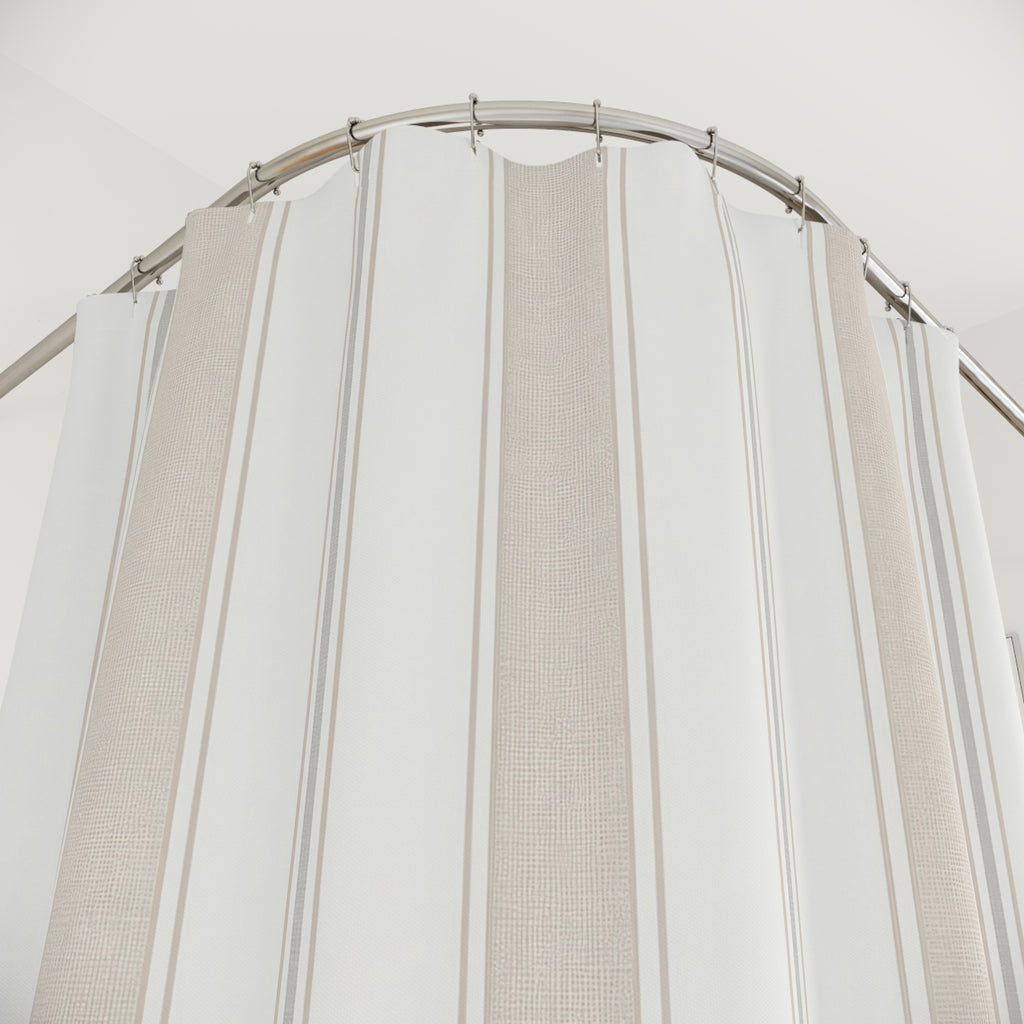 White Gray Panel Pinstripe Shower Curtain