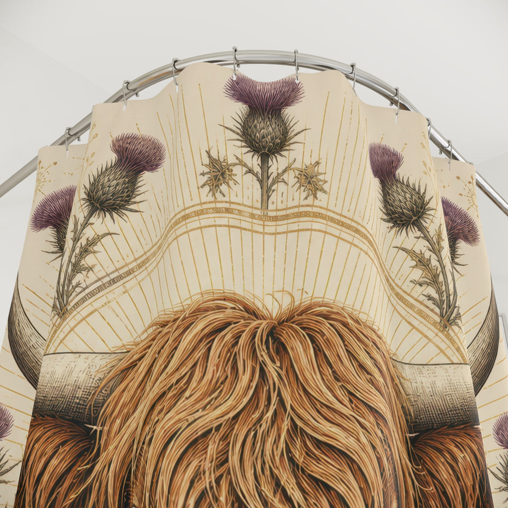 Golden Thistle Highland Cow Shower Curtain