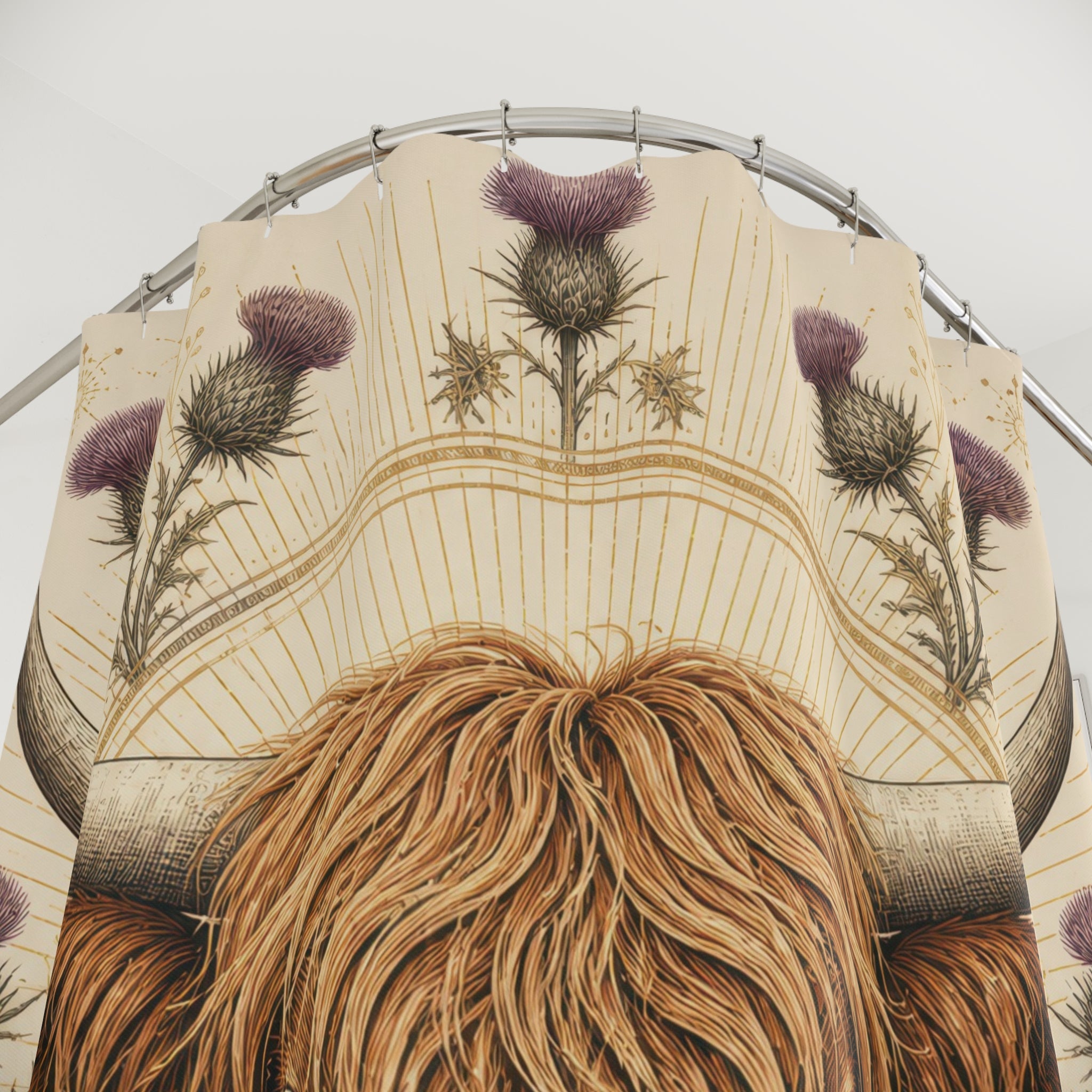 Golden Thistle Highland Cow Shower Curtain