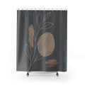 Dark Gray Leaf Line Art Shower Curtain