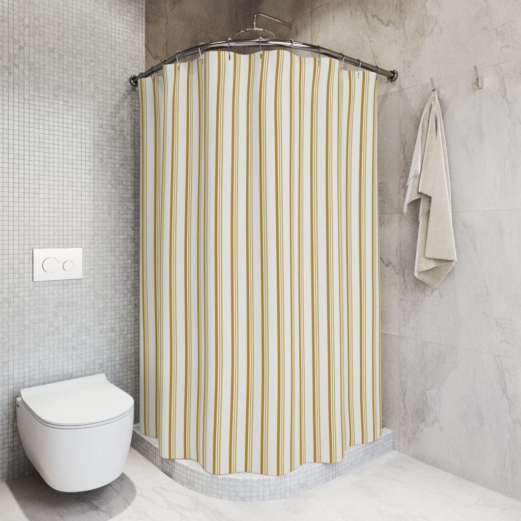Mustard and White Striped Shower Curtain