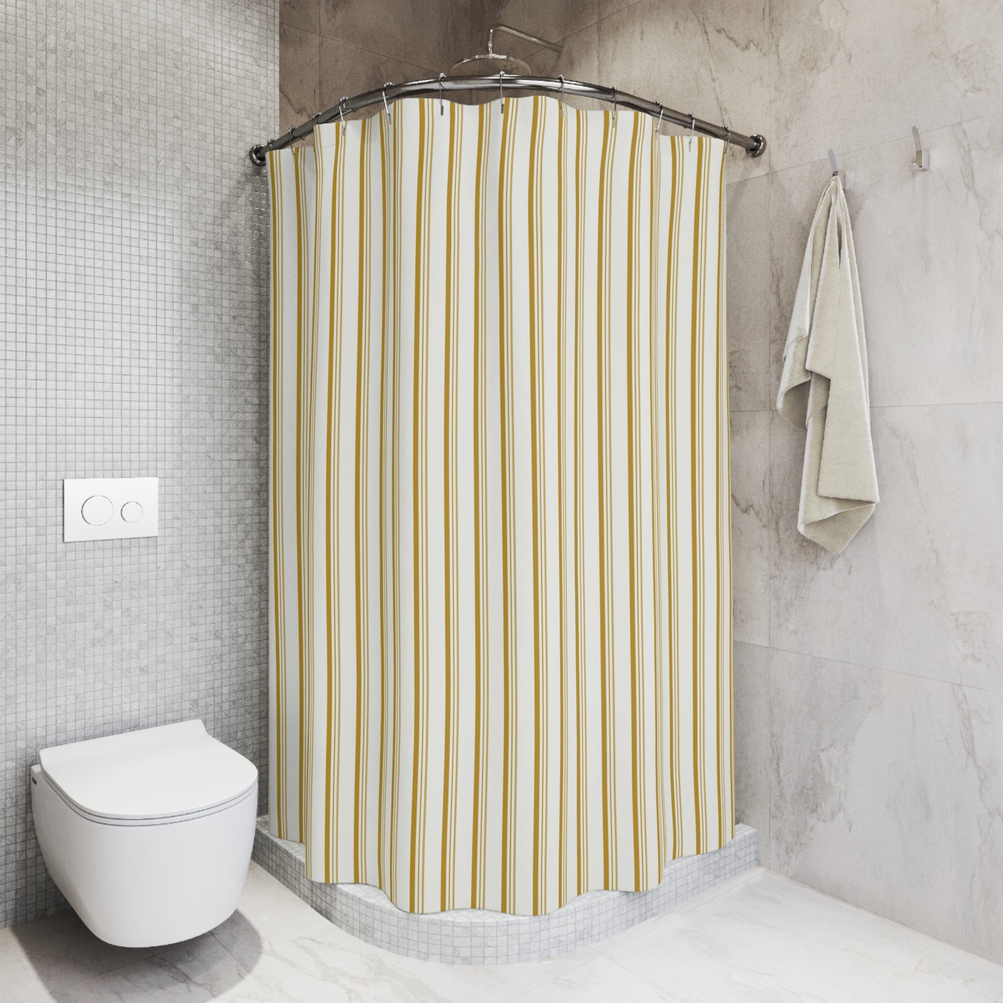 Mustard and White Striped Shower Curtain