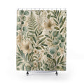 Green and Beige Shower Curtain: Botanical Leaf Pattern
