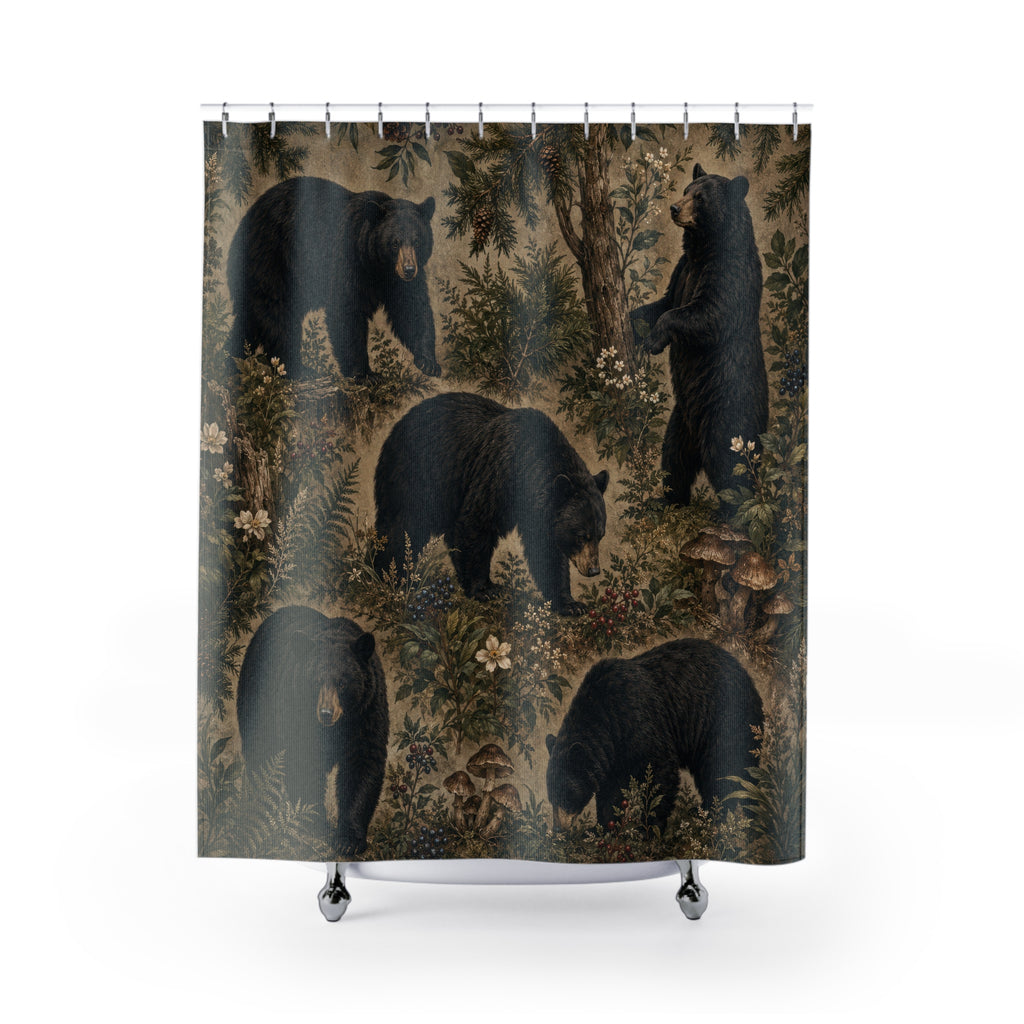 Black Bear Shower Curtain: Woodland Forest