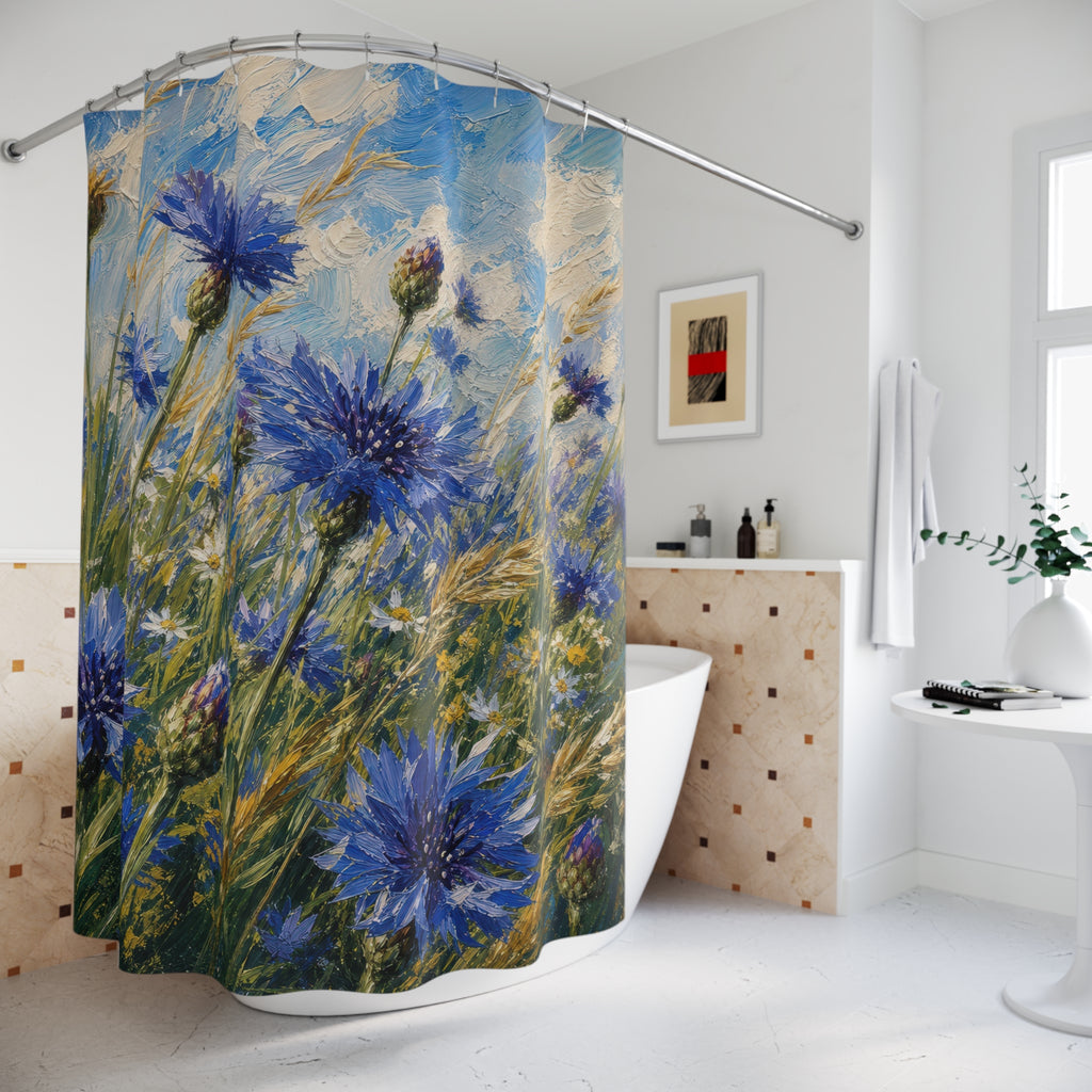 Oil Sketch Blue Cornflowers Shower Curtain