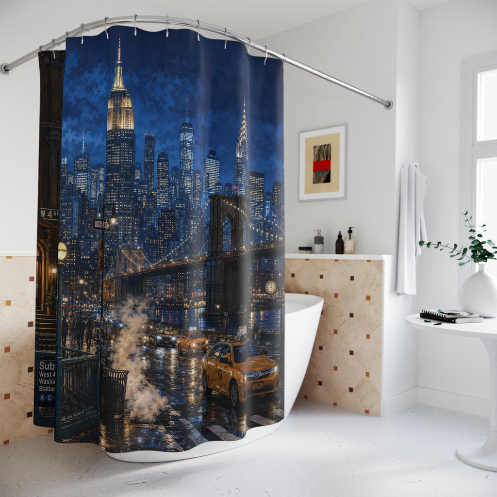 NYC City Skyline Shower Curtain: Navy Blue New York