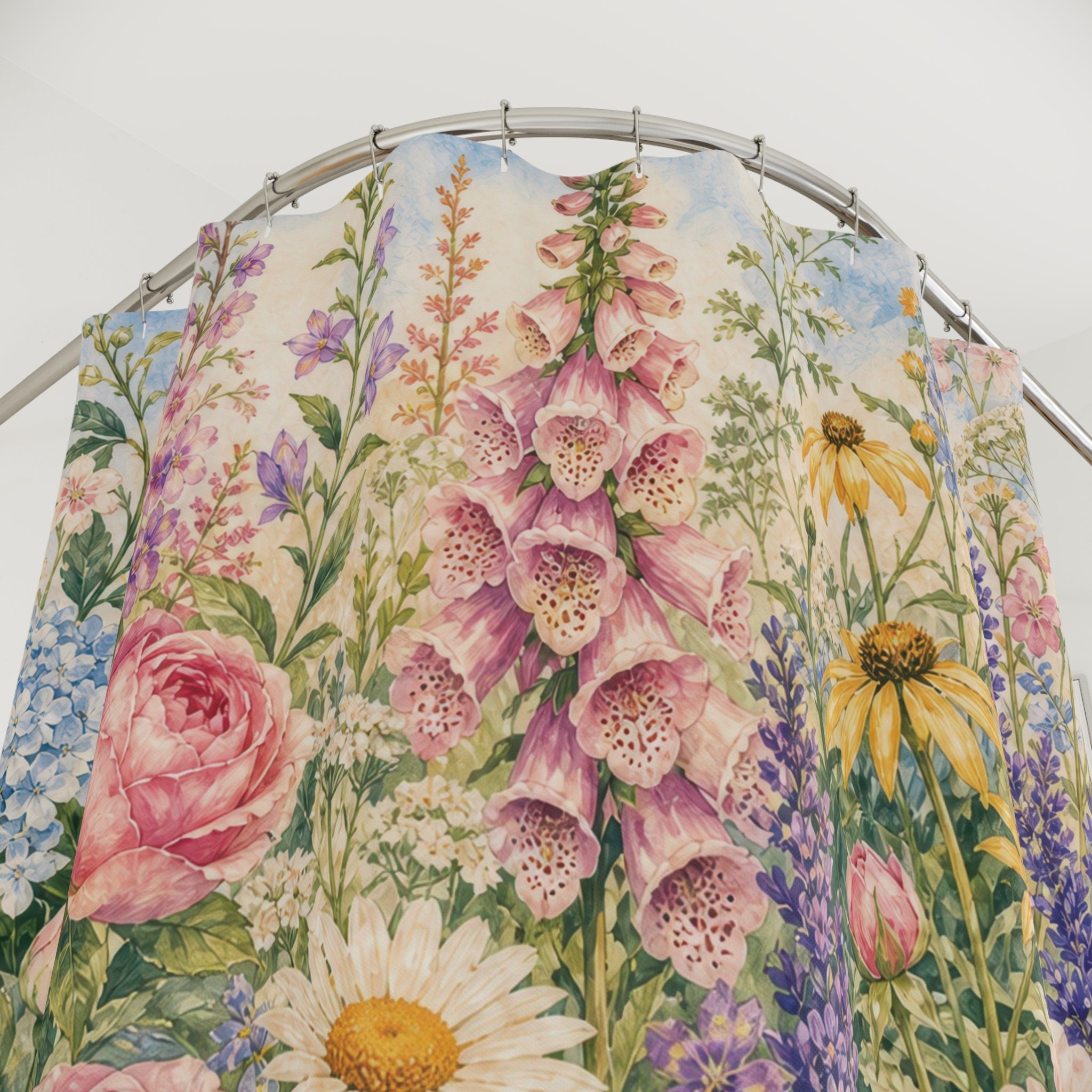 Flower Garden Shower Curtain: Colorful Cottage Floral Pattern