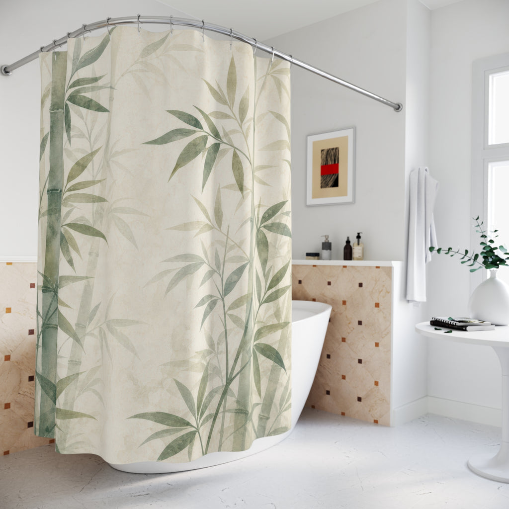Mist Bamboo Leaf Print Shower Curtain