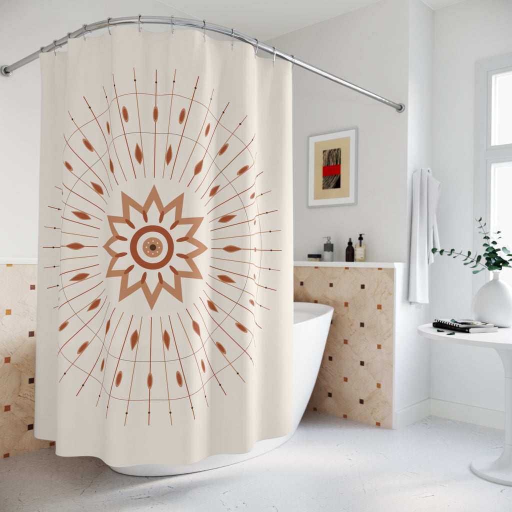 Boho Sun Mandala Shower Curtain – Terracotta Sunburst