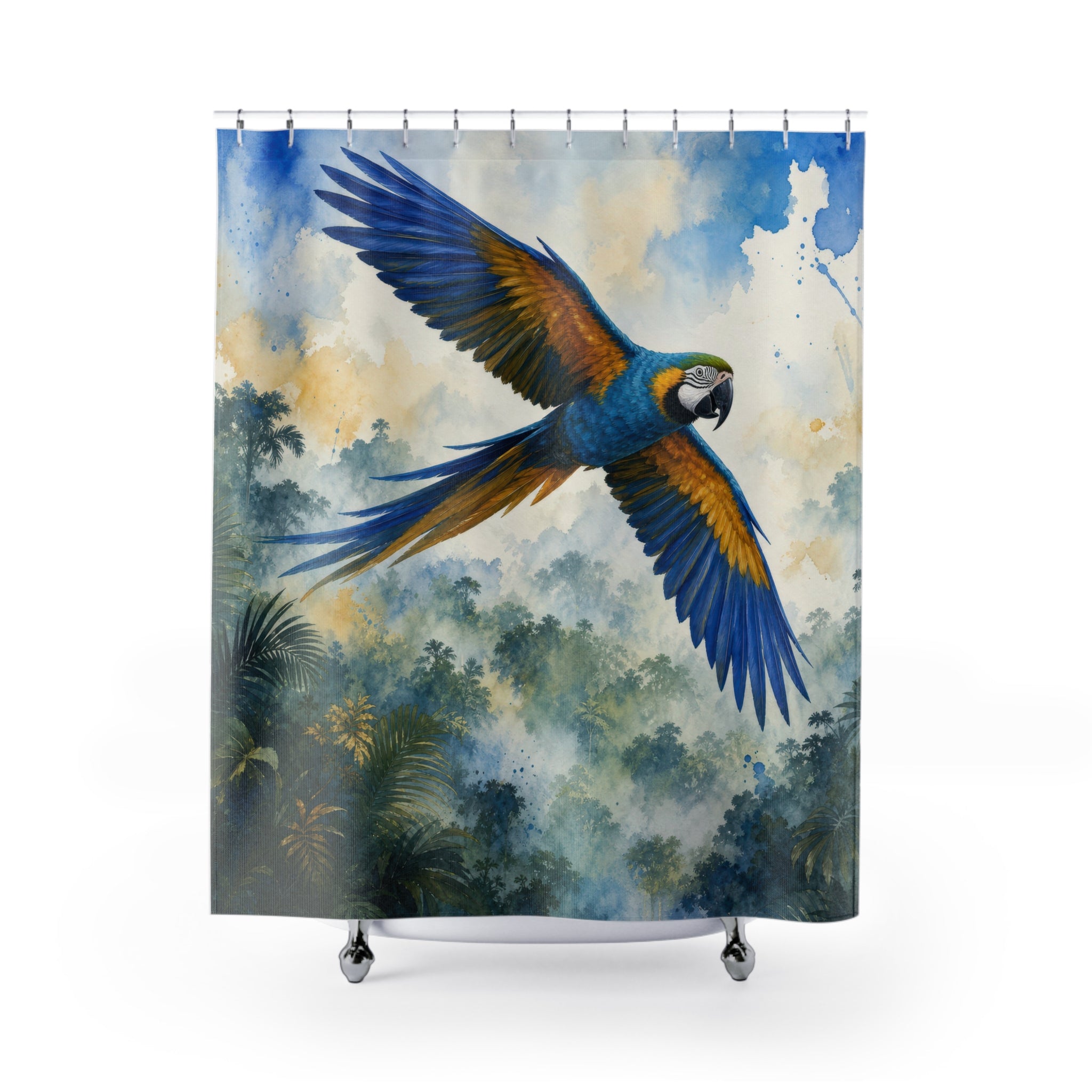 Blue and Gold Macaw Rainforest Shower Curtain