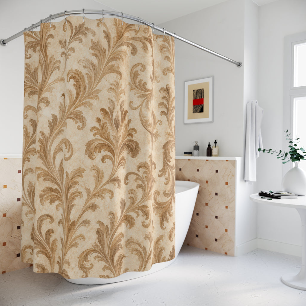 Beige Tan Ornate Scroll Shower Curtain