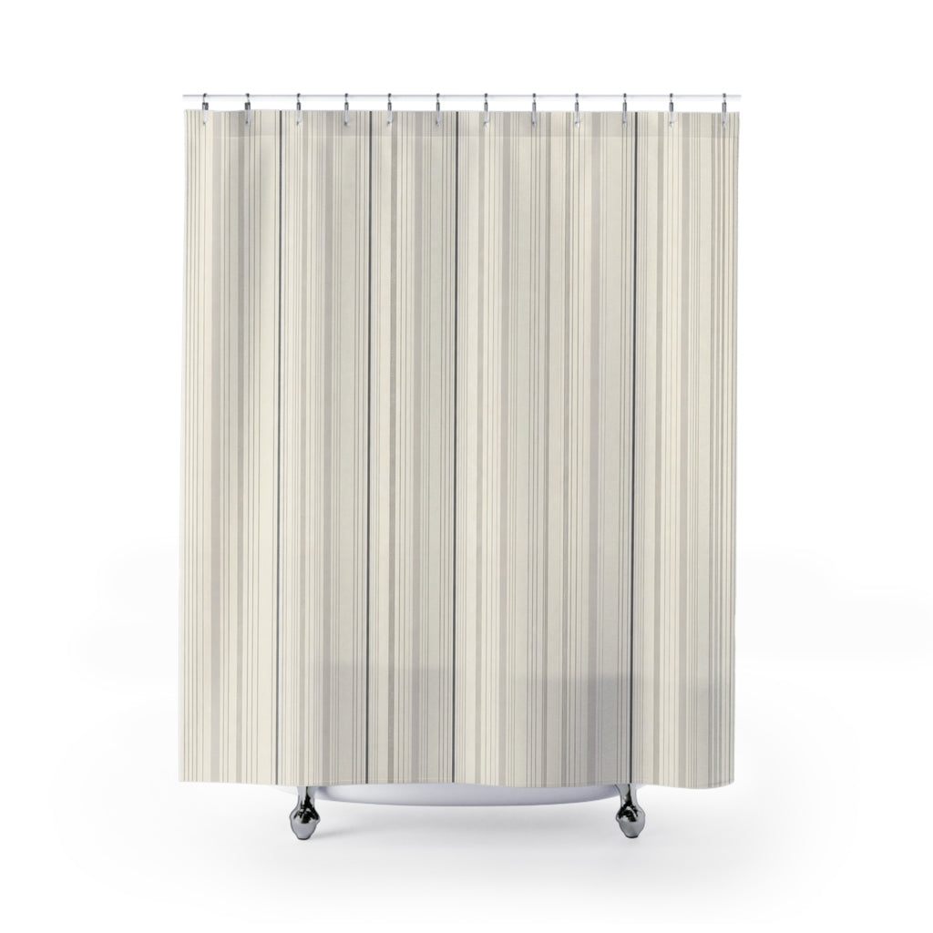 Ivory Grey Pinstripe Shower Curtain