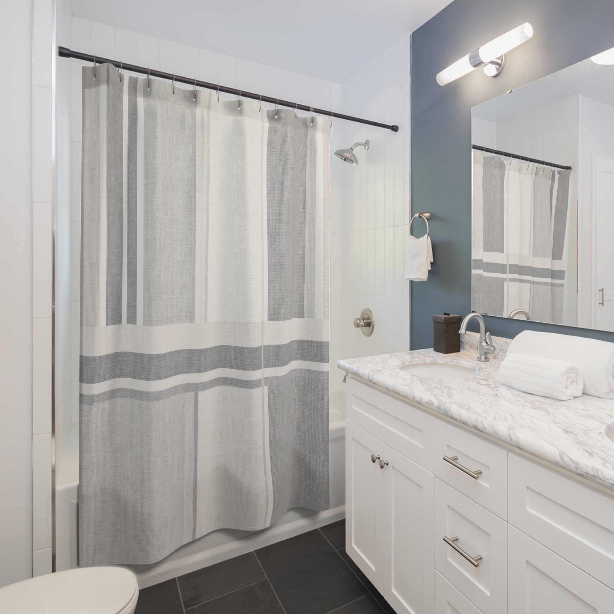 Grey White Striped Shower Curtain