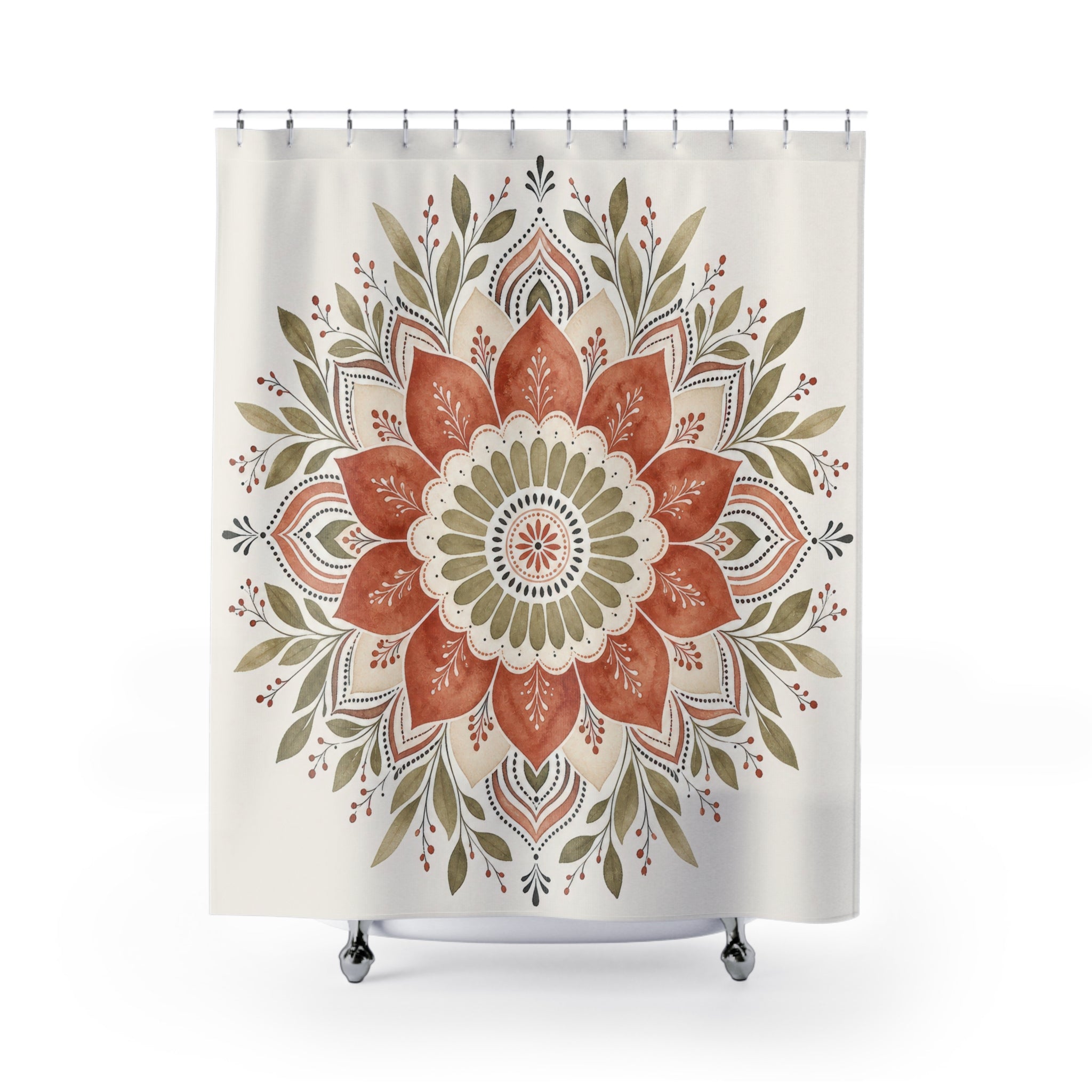 Terracotta Floral Medallion Shower Curtain