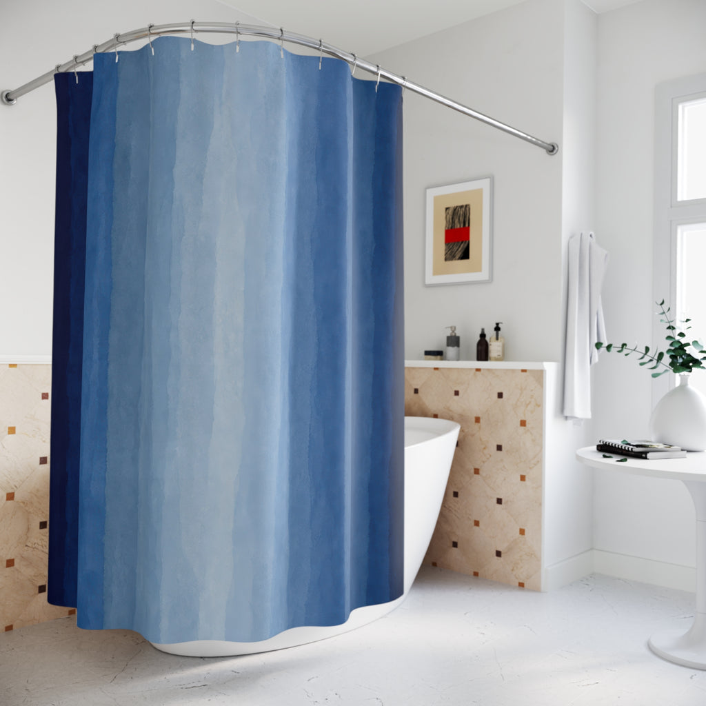 Navy Pale Blue Ombre Vertical Stripe Shower Curtain