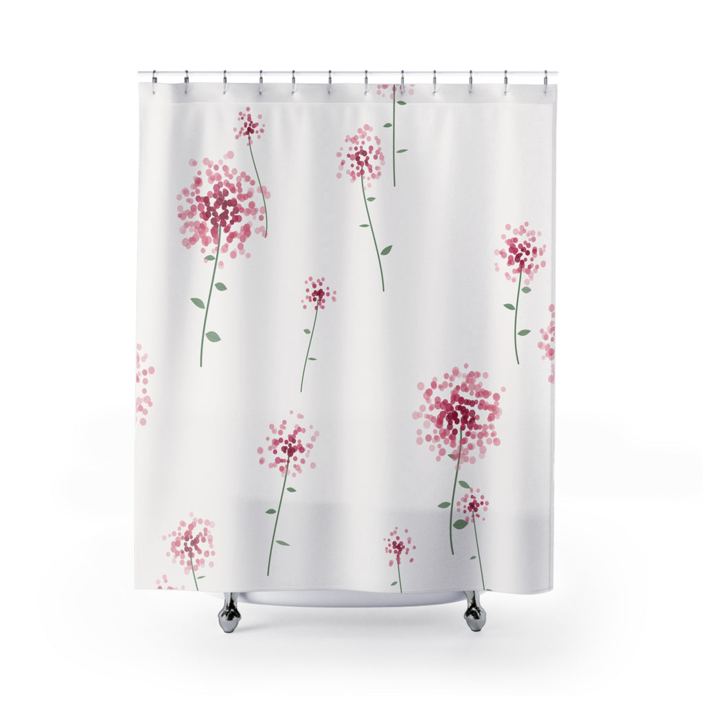 Pink Allium Floral Shower Curtain — Dot Clusters