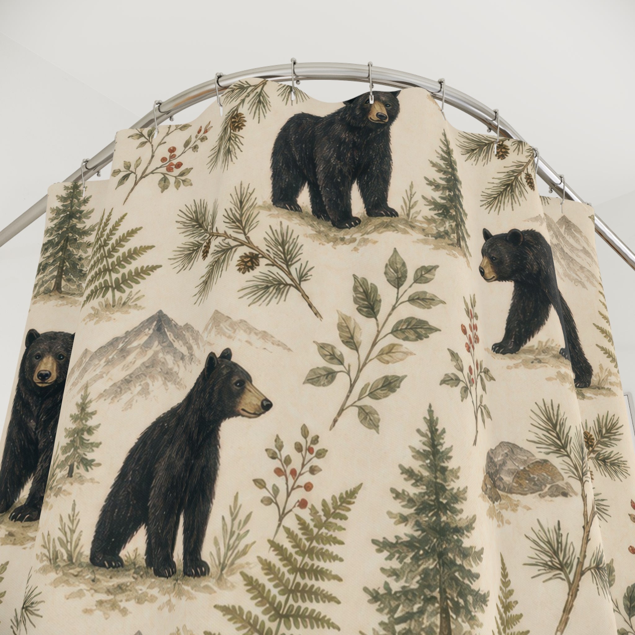 Black Woodland Bear Shower Curtain