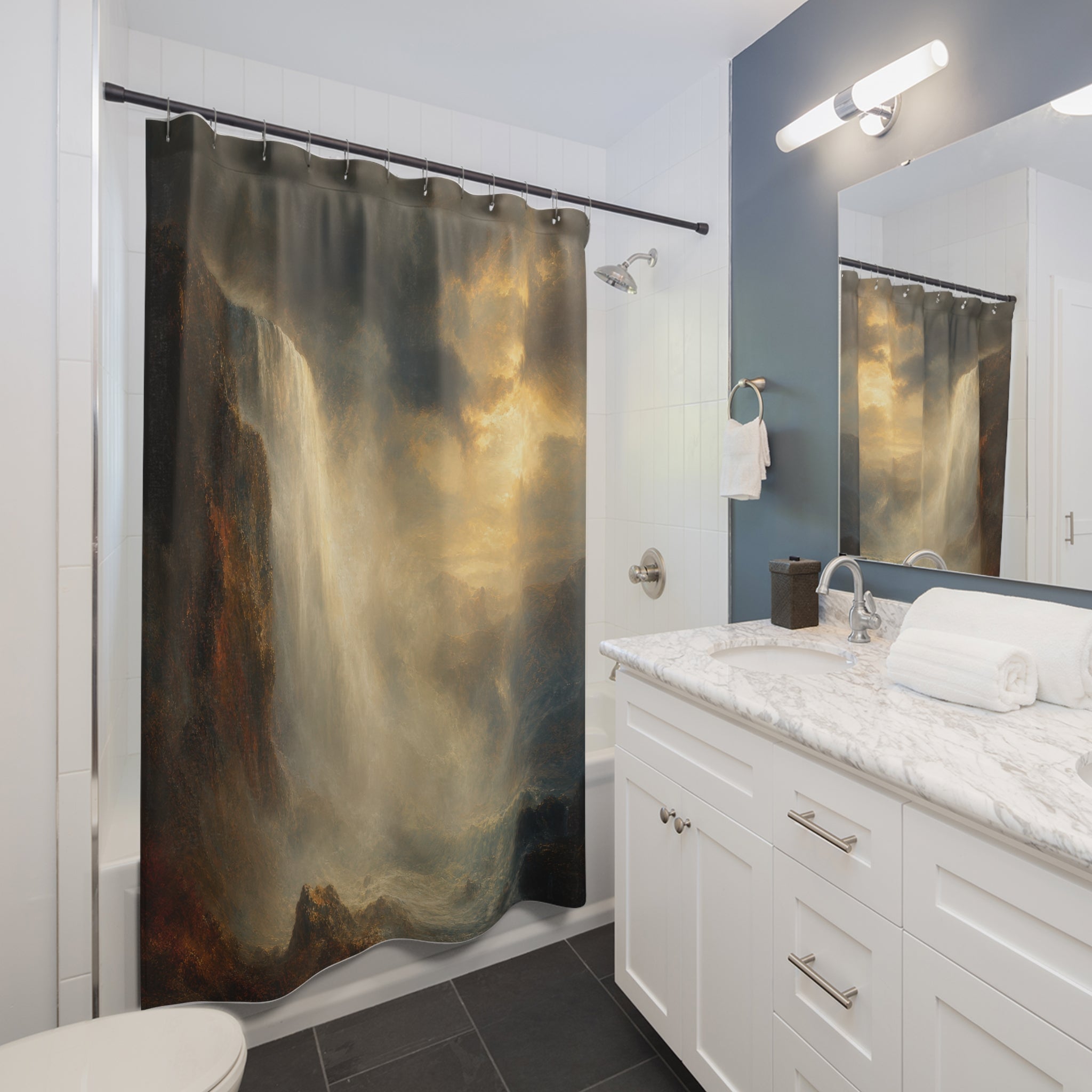 Golden Storm Landscape Print Shower Curtain