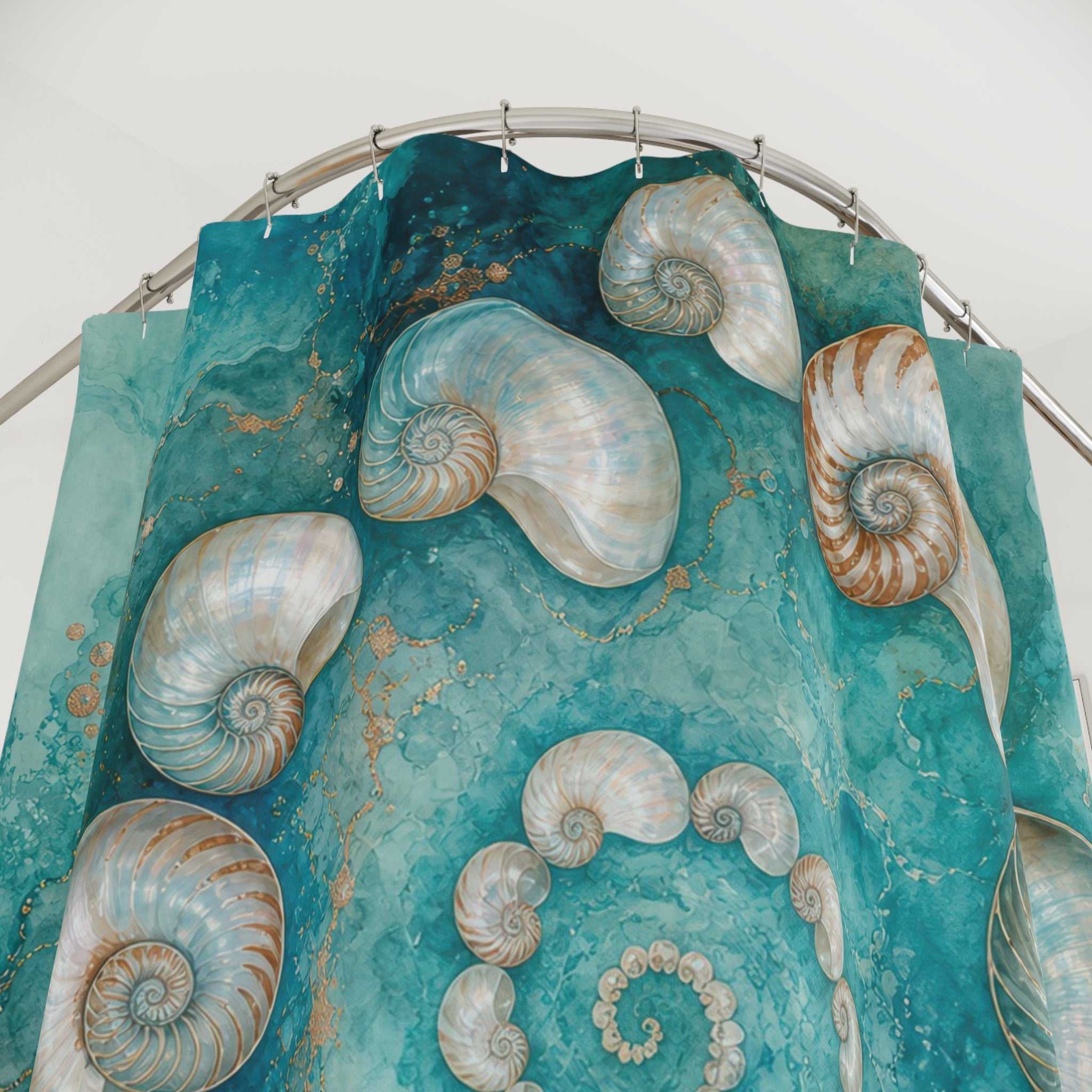 Teal Nautilus Shell Shower Curtain