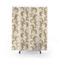Champagne beige acanthus scrolls on warm cream shower curtain with full front view