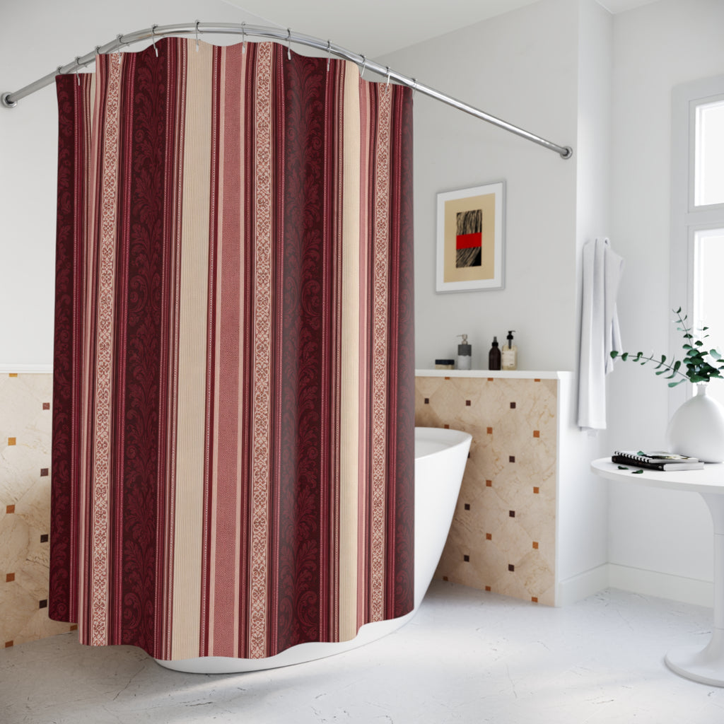 Burgundy Ornamental Stripe Shower Curtain, Burgundy Wine Classic Bathroom Decor, Modern Stripe Bath Curtain, Guest Bath Decor, Home Decor