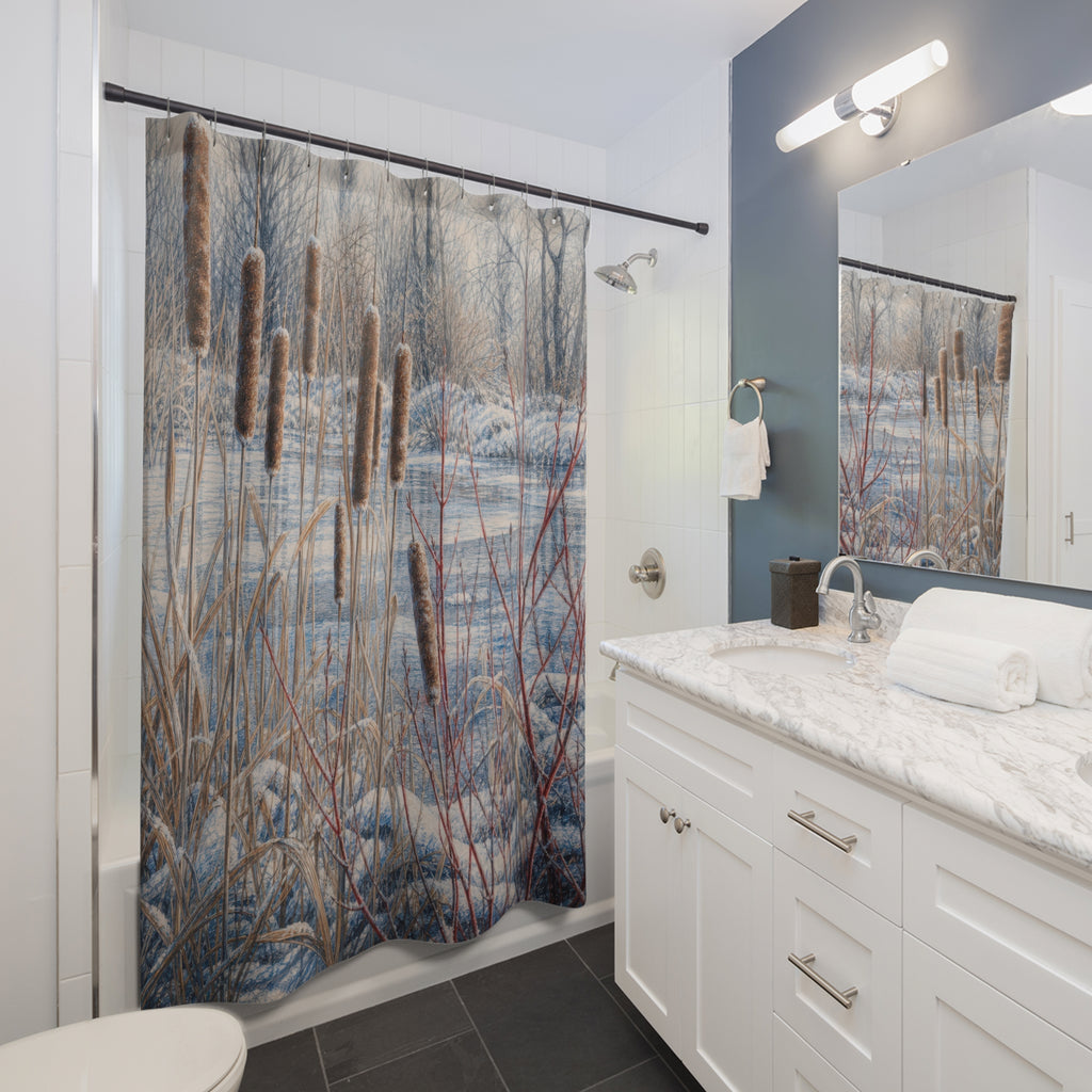Pencil Winter Cattails Dogwood Shower Curtain