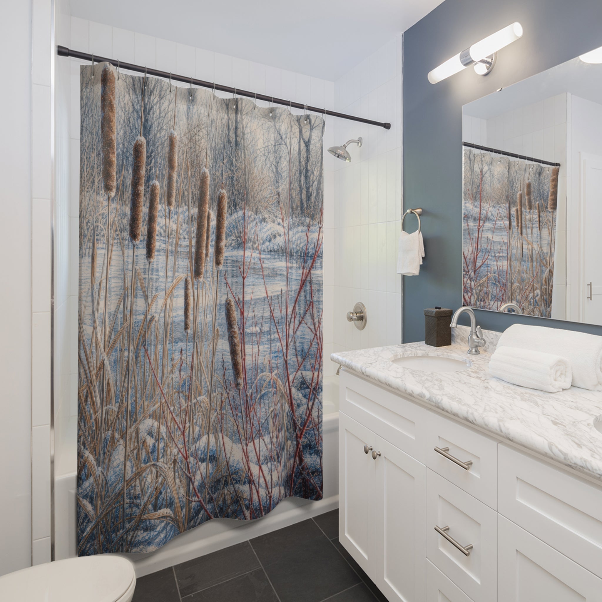 Pencil Winter Cattails Dogwood Shower Curtain