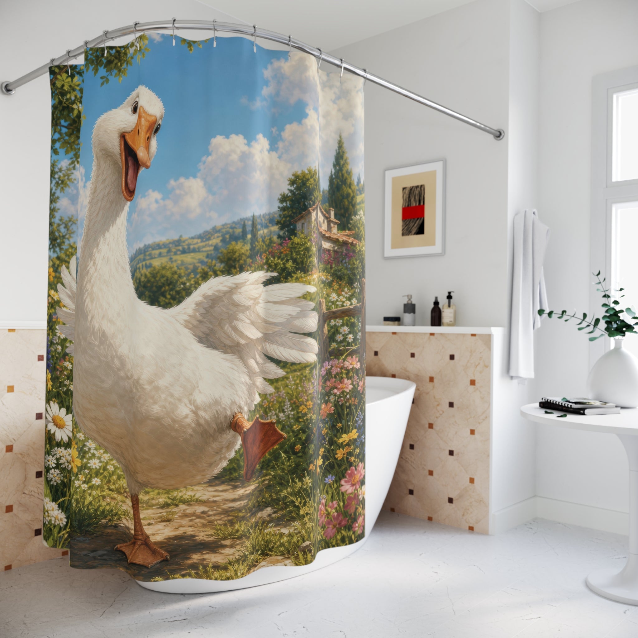 Goose Shower Curtain: Cute Farm Animal Garden