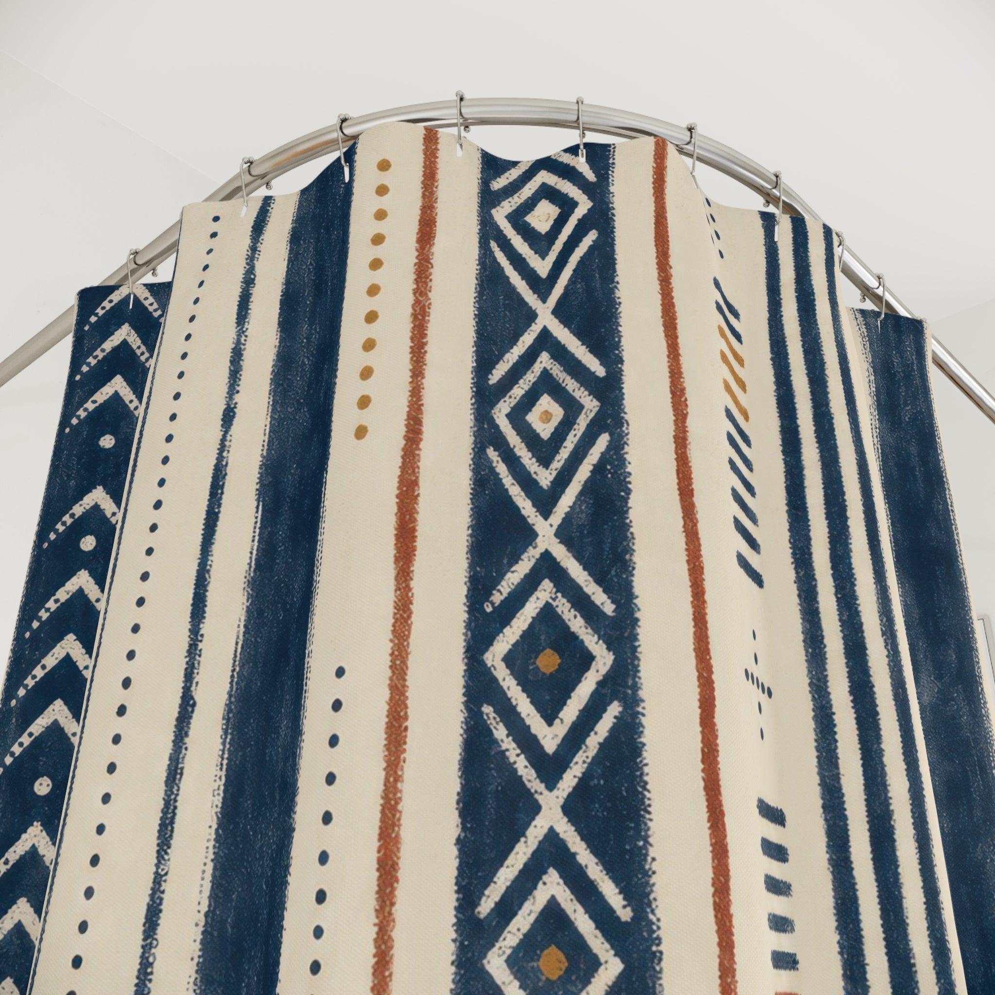 Terracotta Navy Diamond Stripe Shower Curtain