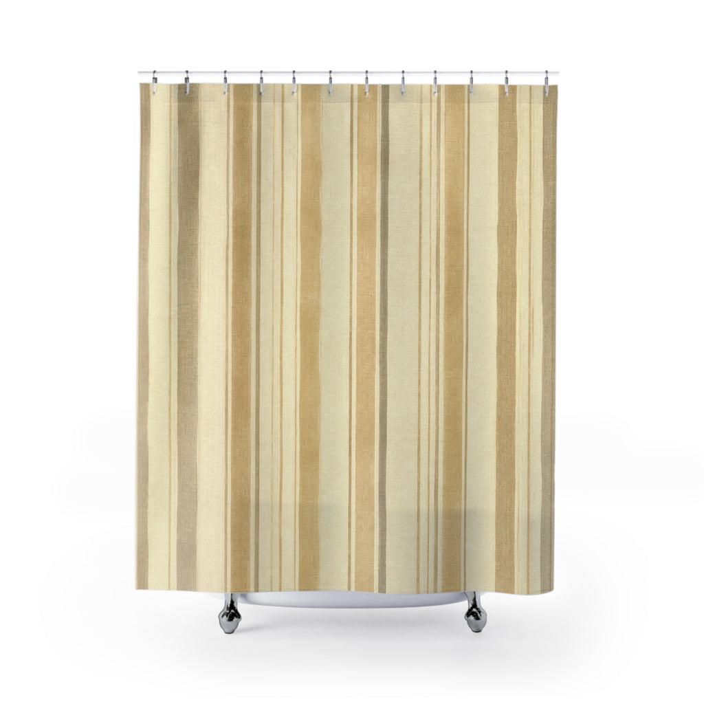 Beige Tan Vertical Stripe Shower Curtain