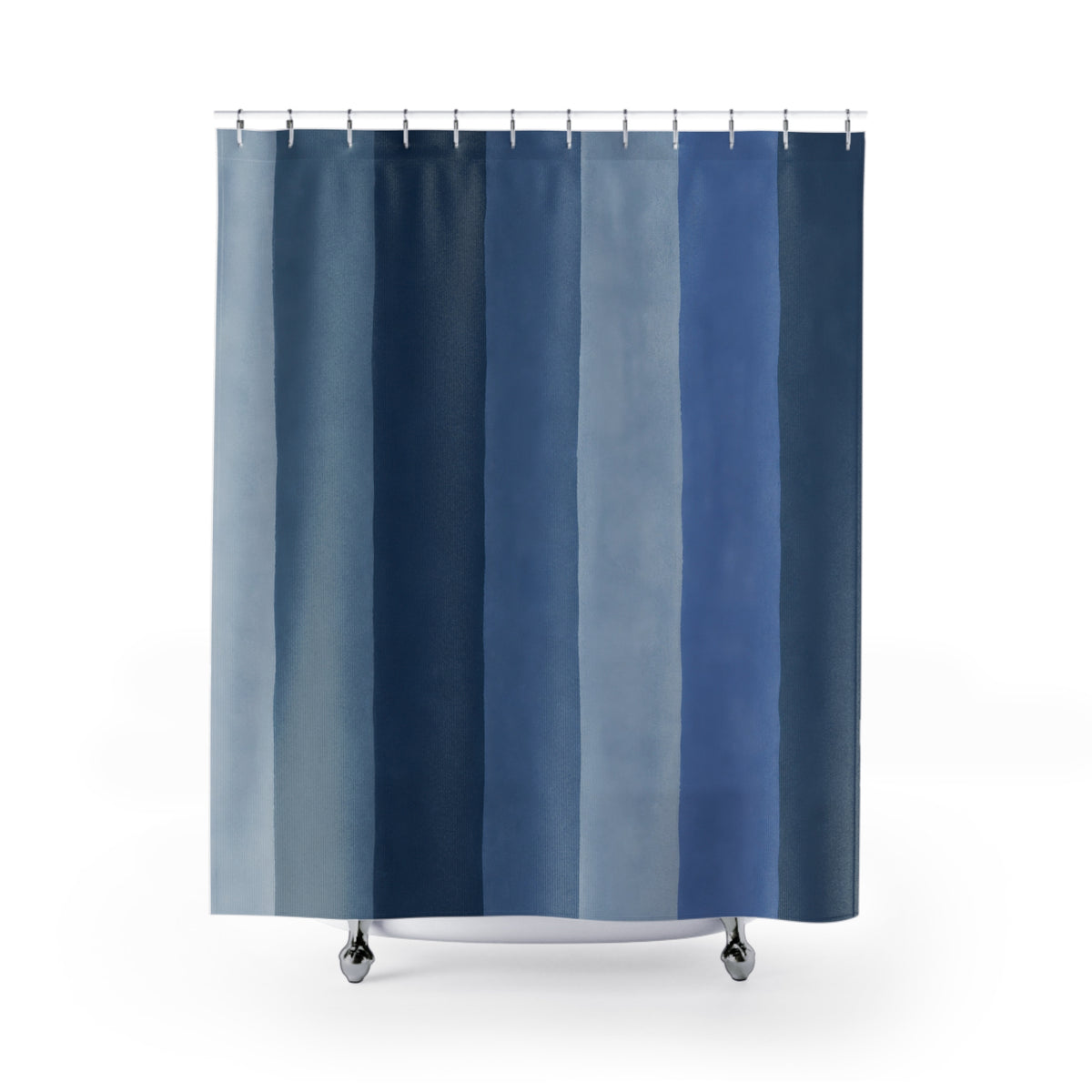 Muted Navy Slate Vertical Bands Shower Curtain