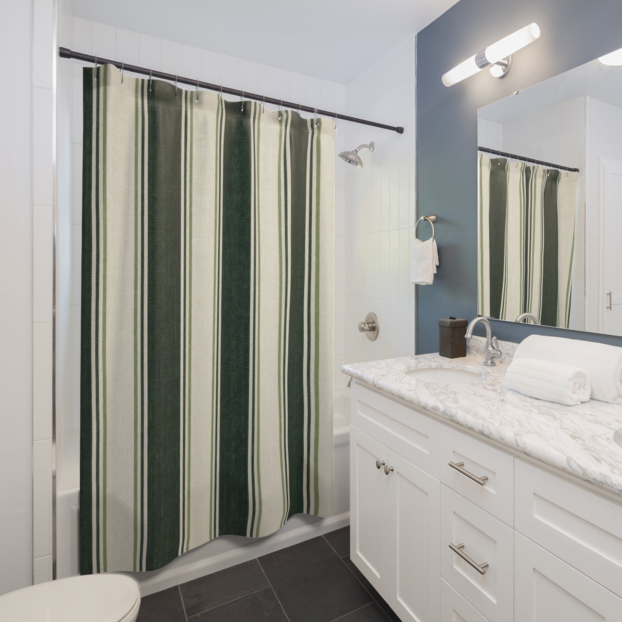 Forest Green Stripe Shower Curtain