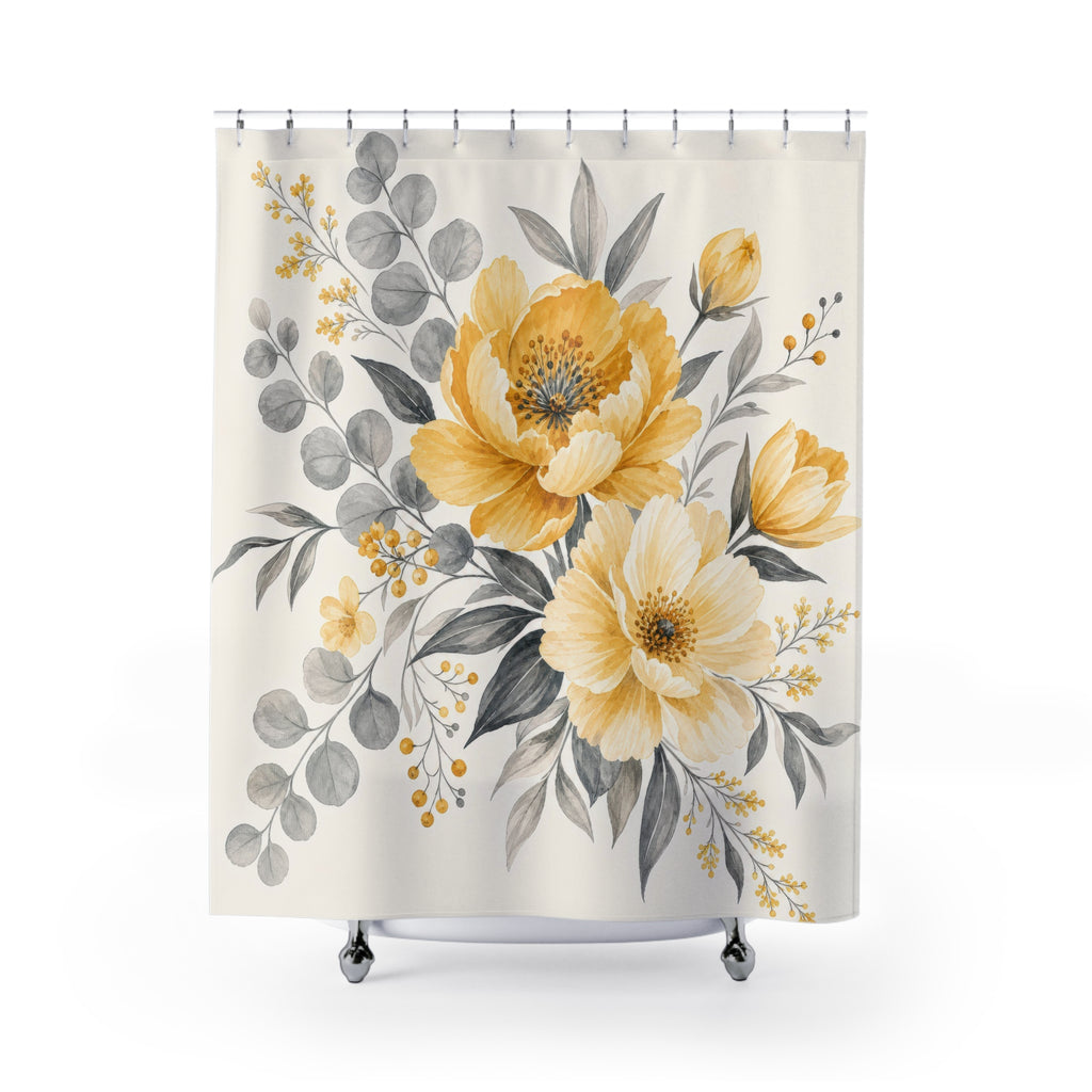 Gray Yellow Floral Shower Curtain: Gray Yellow Shower Curtain