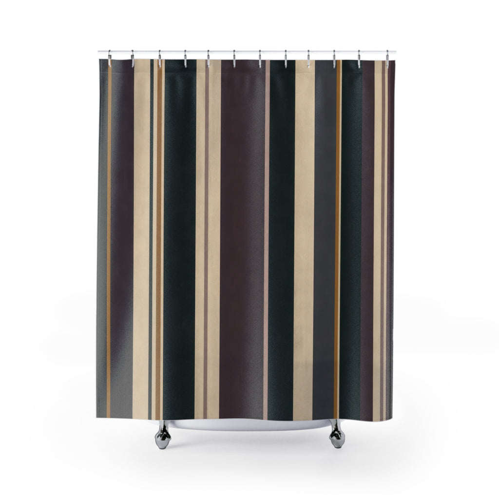 Dark Green Plum Vertical Stripe Shower Curtain