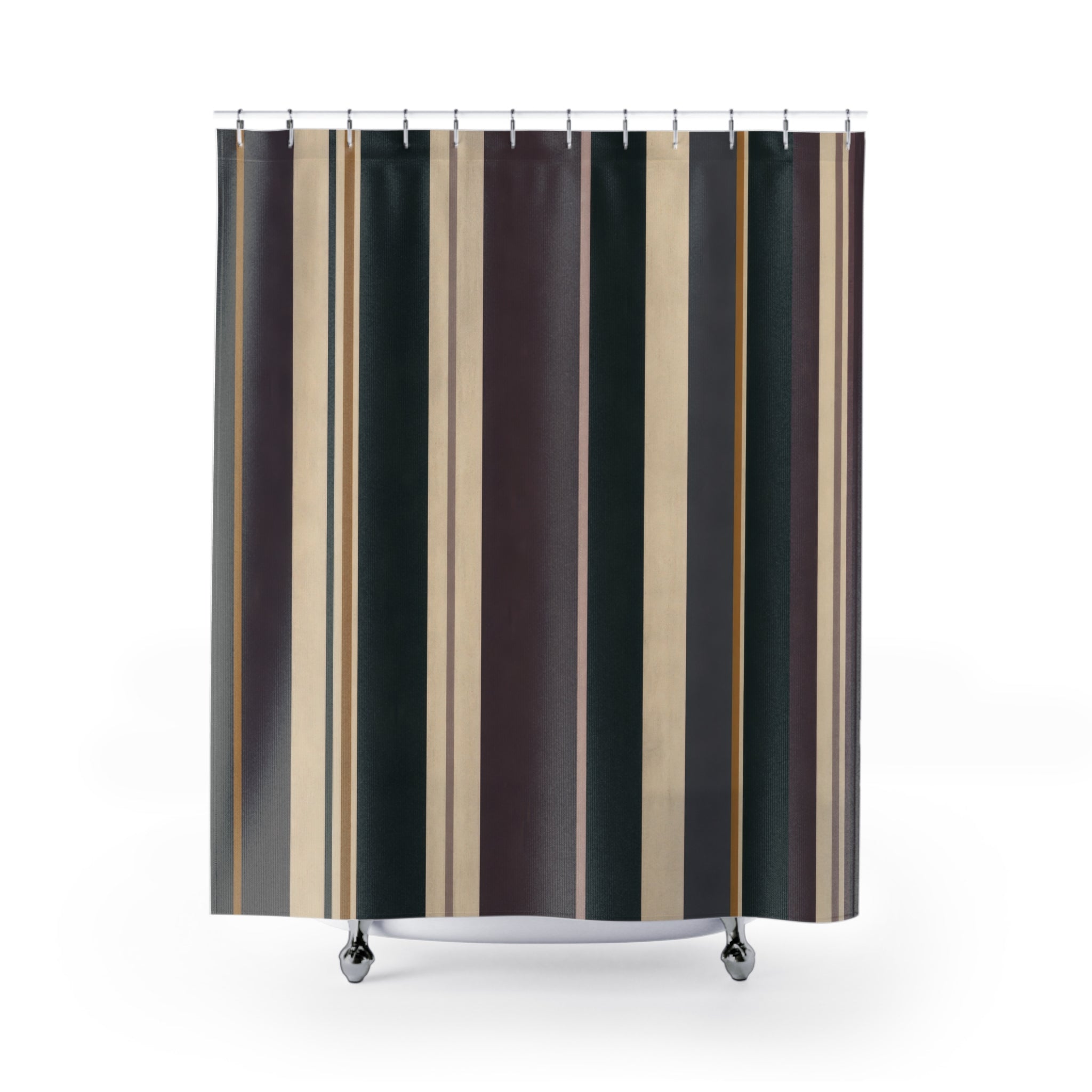 Dark Green Plum Vertical Stripe Shower Curtain