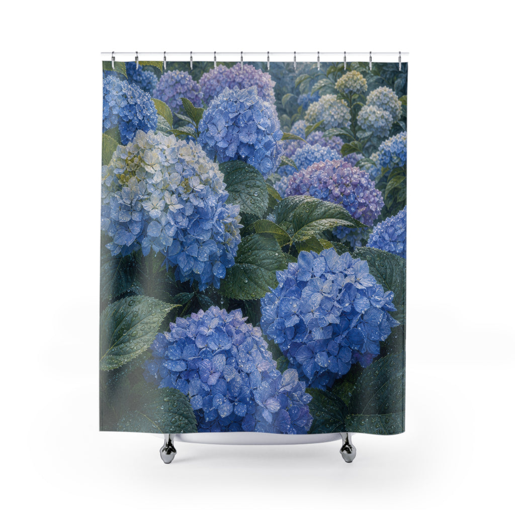 Blue Hydrangea Rain Garden Shower Curtain