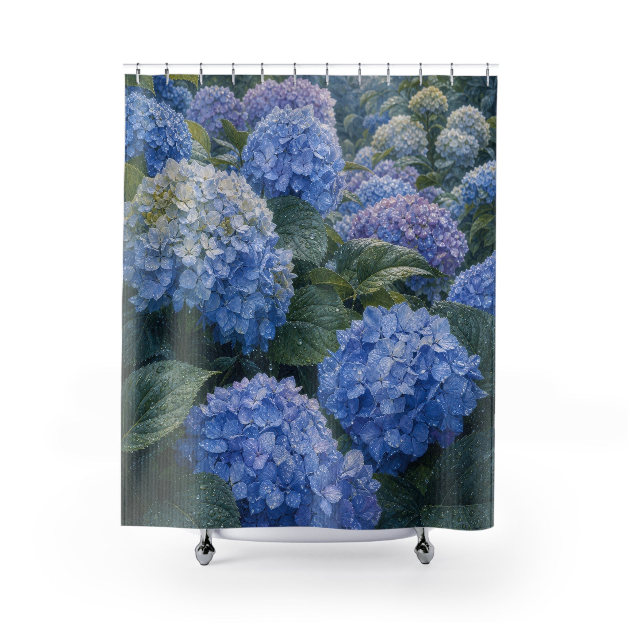 Blue Hydrangea Rain Garden Shower Curtain
