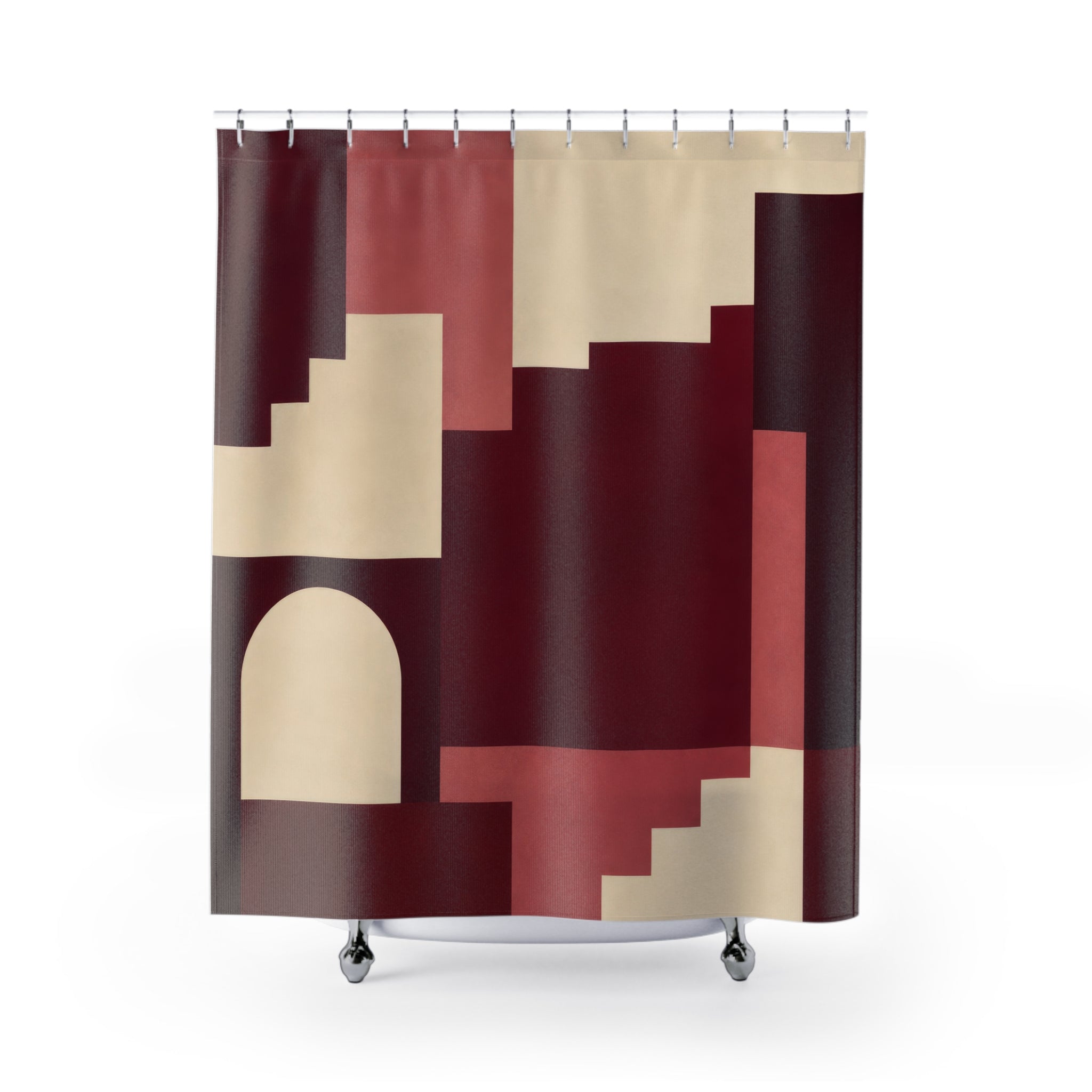 Burgundy Geometric Color Block Shower Curtain