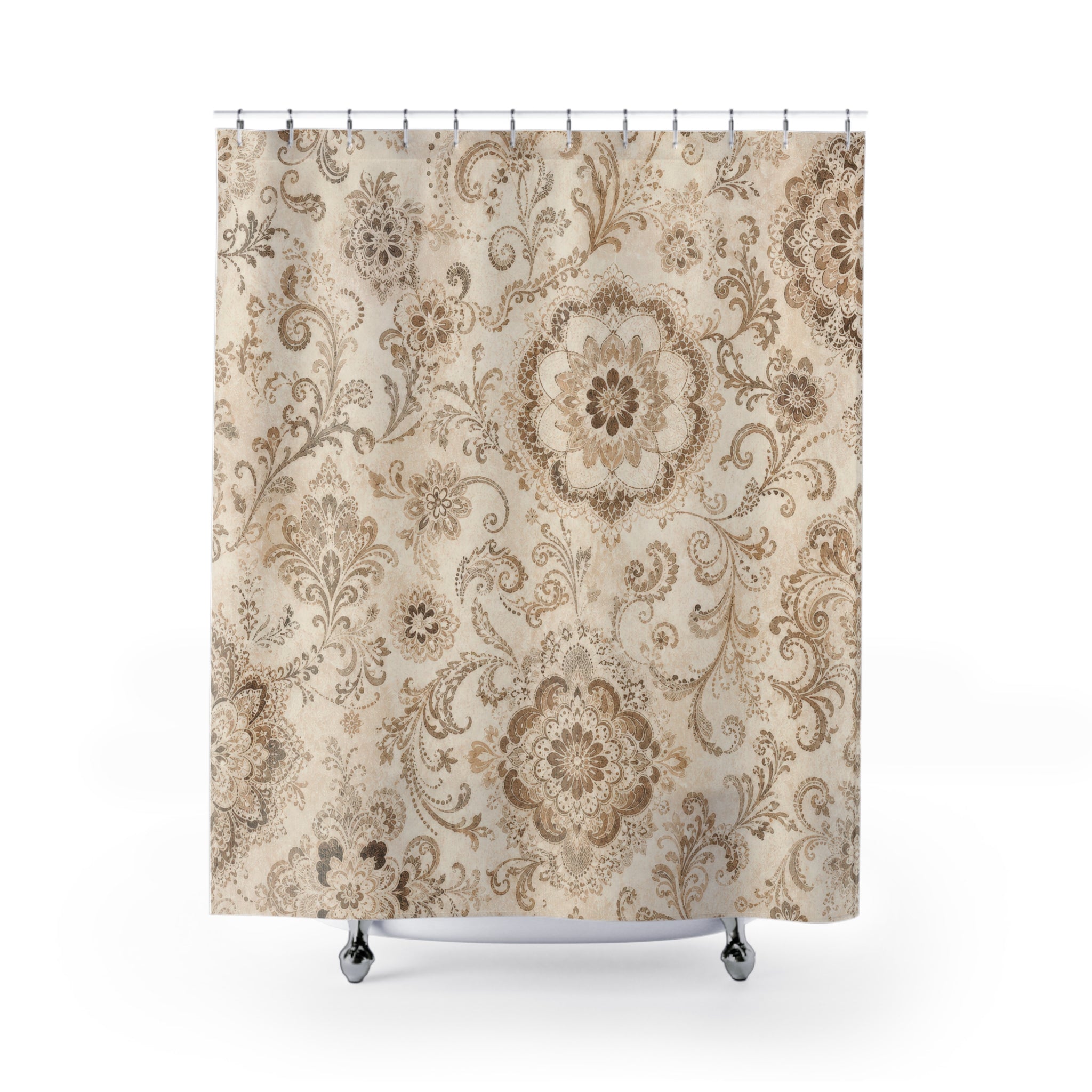Brown Beige Medallion Shower Curtain