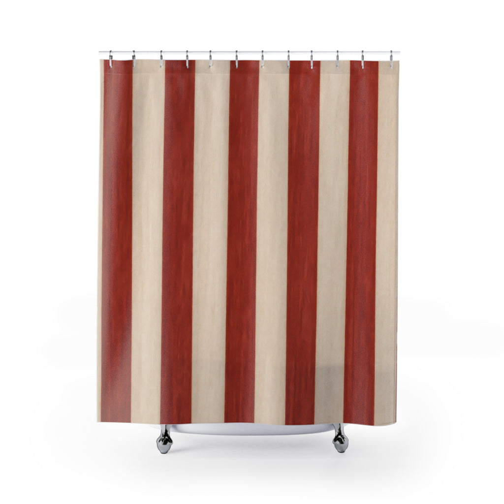 Red and White Classic Stripe Shower Curtain – Soft Brick