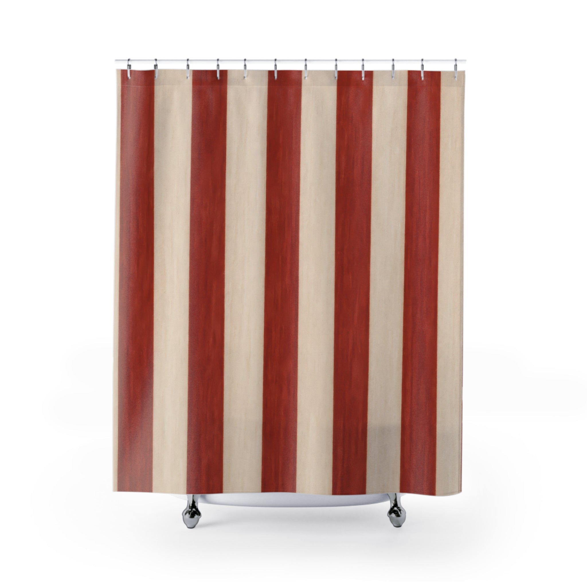 Red and White Classic Stripe Shower Curtain – Soft Brick