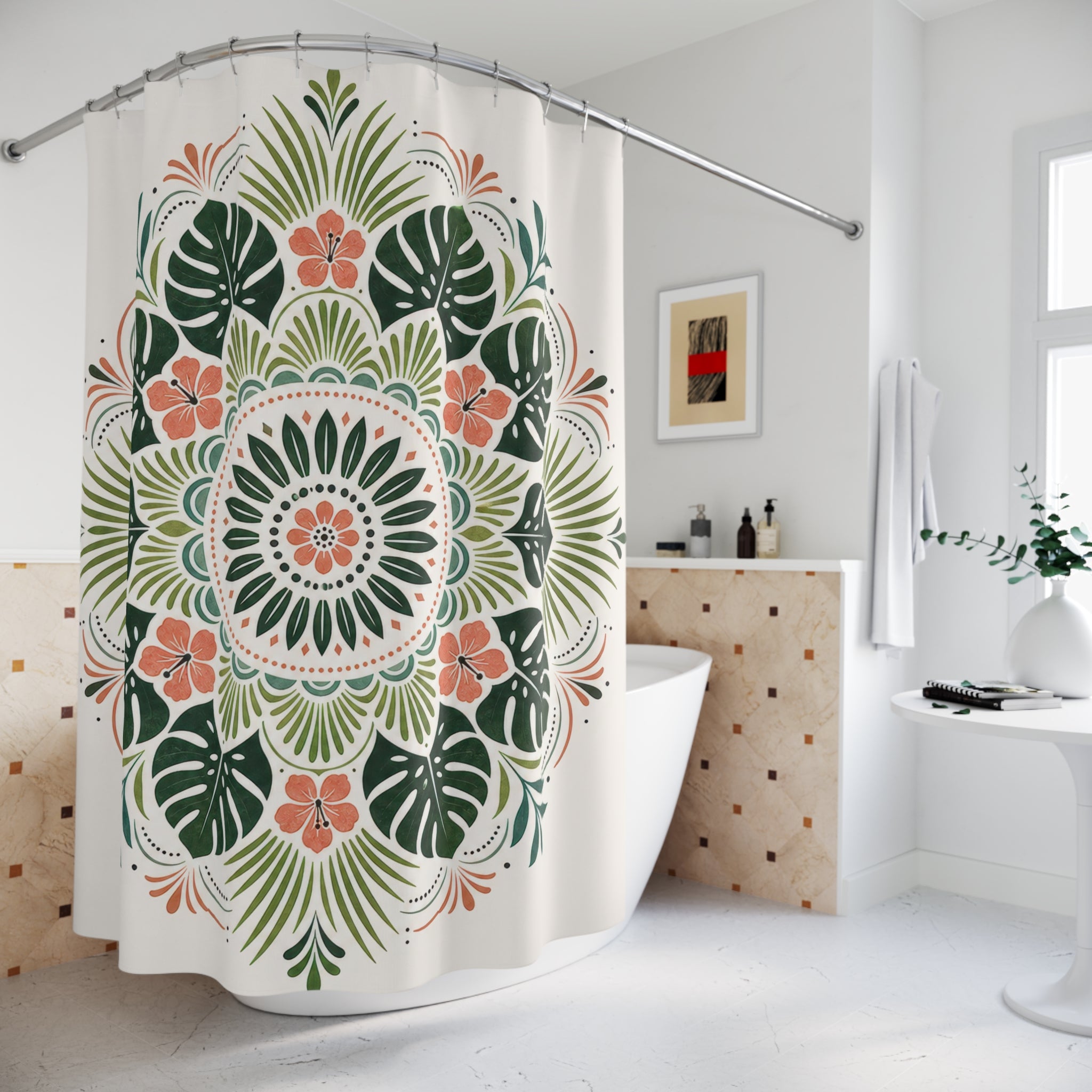 Tropical Leaf Medallion Shower Curtain