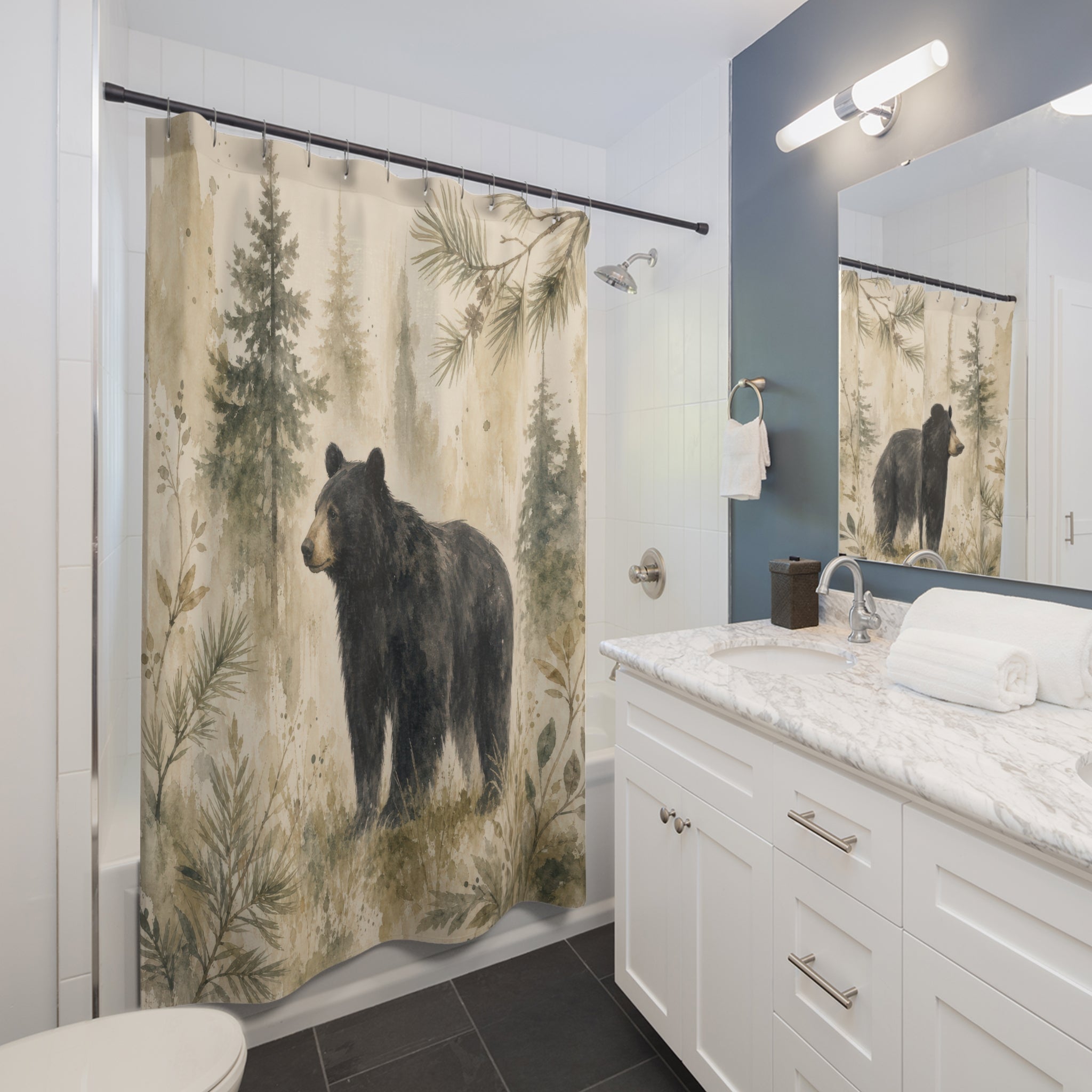 Rustic Woodland Black Bear Shower Curtain: Rustic Woodland Sho