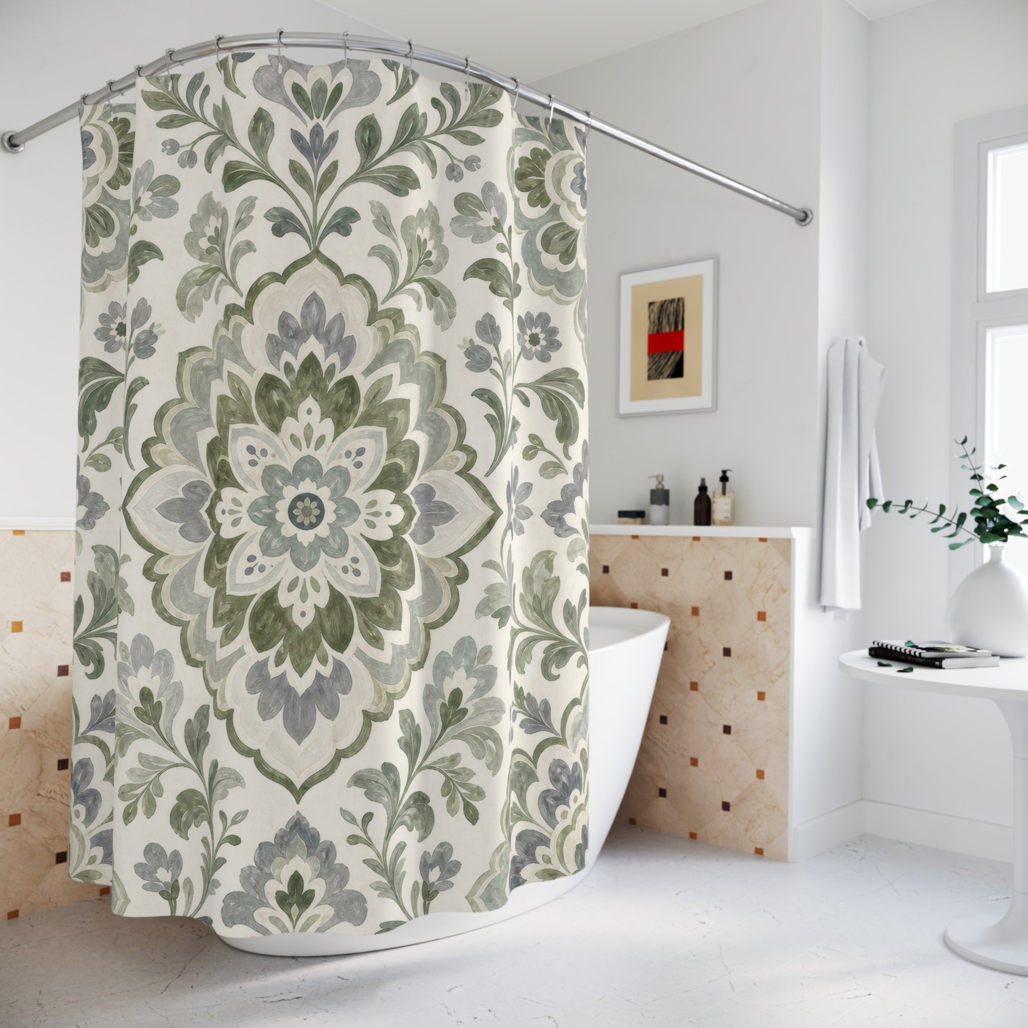 Green Medallion Shower Curtain