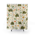 Kids Turtle Shower Curtain, Mushroom Woodland Animal Pattern, Cute Green Nursery Bathroom Decor, Woodland Wall Decor Guest Bath Wall Gift